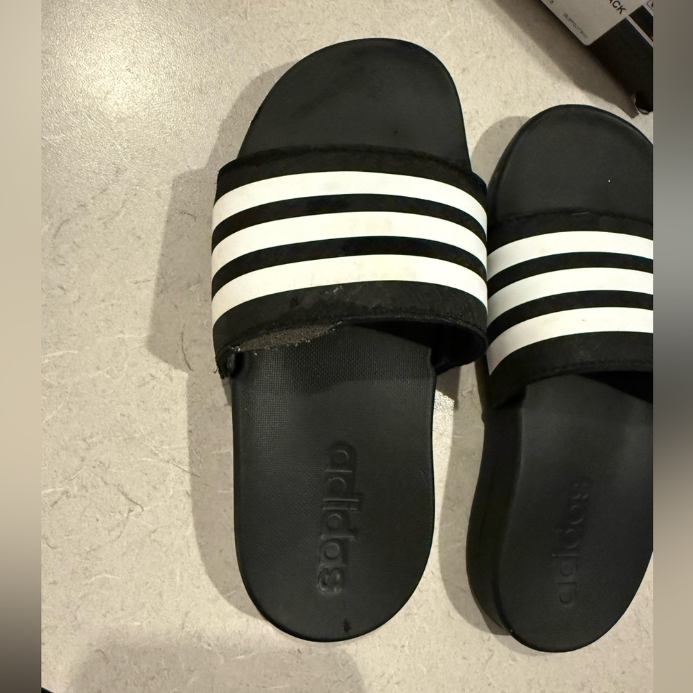 Adidas Black Slides with White Stripes - Picture 3 of 3